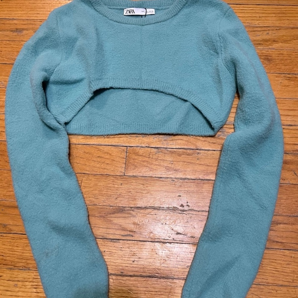 Zara Teal Cropped Sweater
